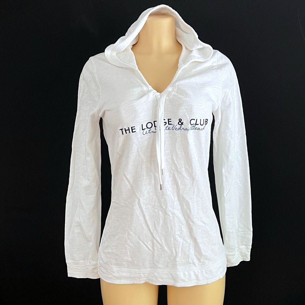 Ponte Vedra Fl Hoodie T-Shirt Womens Small White Coastal Resortwear Tennis Pool